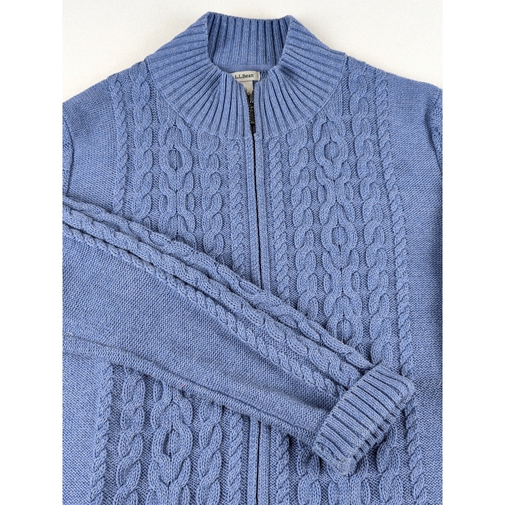 LL Bean Women XL Blue Cable Knit Full Zip Cotton Cardigan Sweater 298836 - Picture 3 of 13